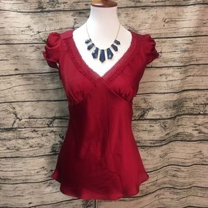 LOFT Holiday Red Satin Top